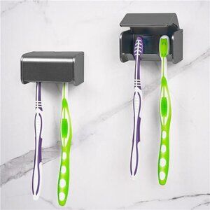 Wall Mounted Toothbrush Holder Set 2 Slots Bathroom Storage Organizer with Cover